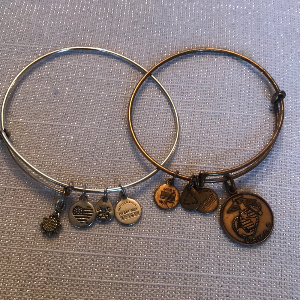 2 Alex and Ani charm bangle bracelet one U.S.M.C.